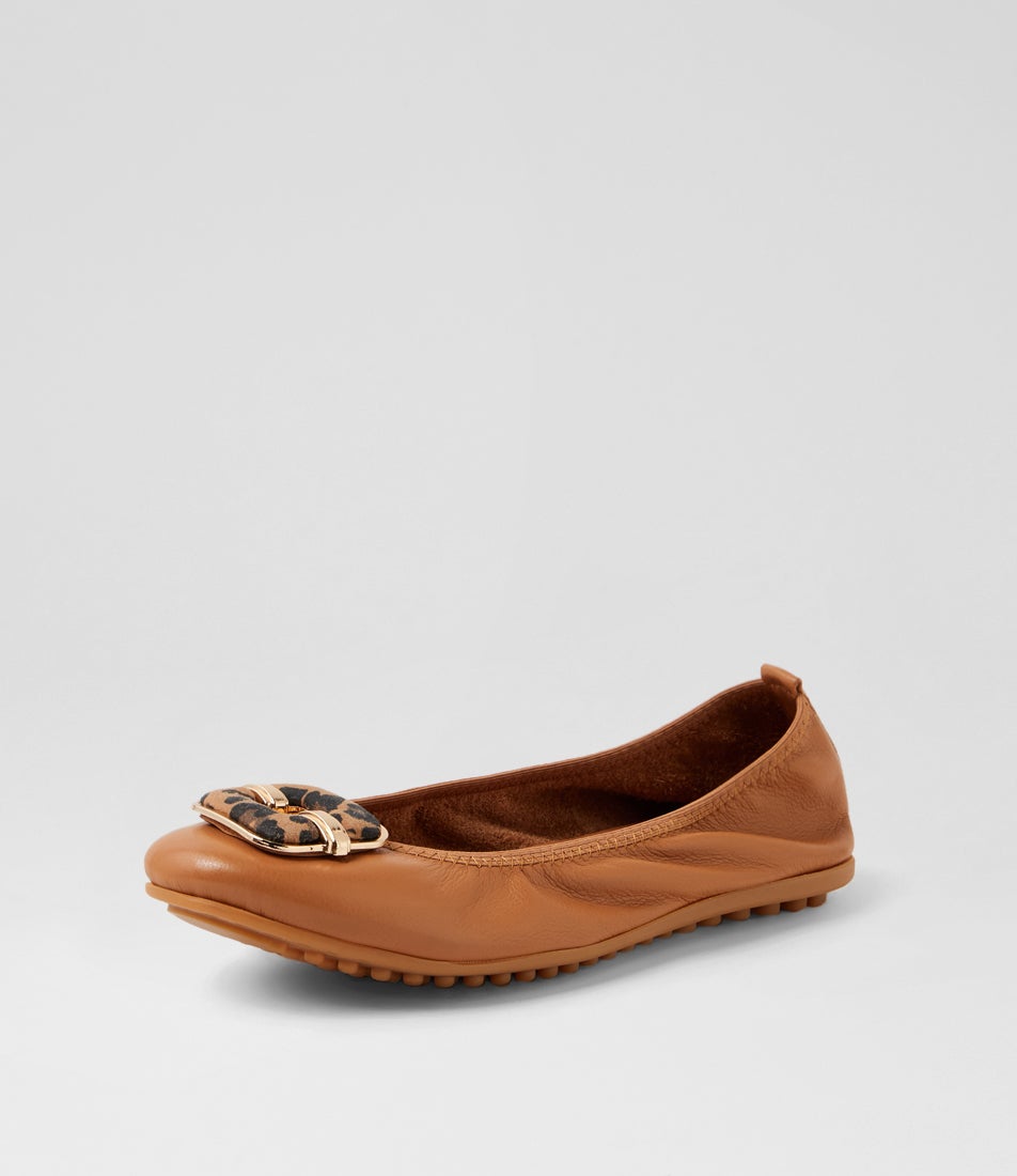 Berita Tan Leopard Leather Ballet Flats