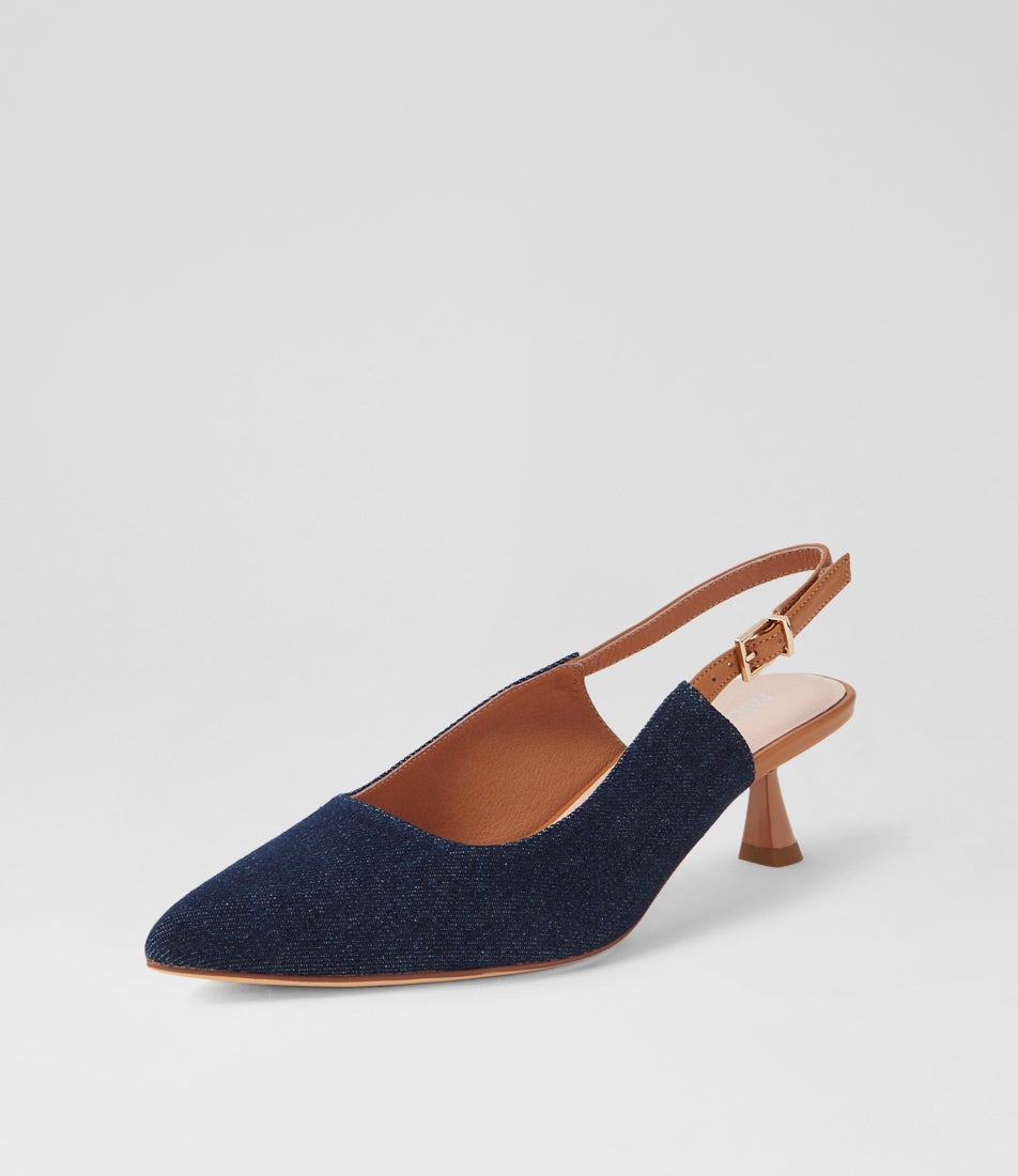 Valenta Ink Denim Dark Tan Fabric Heels