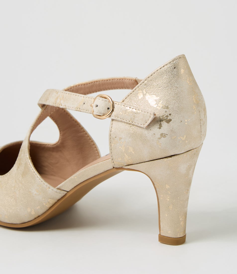 Irenna W Champagne Shimmer Fabric Heels