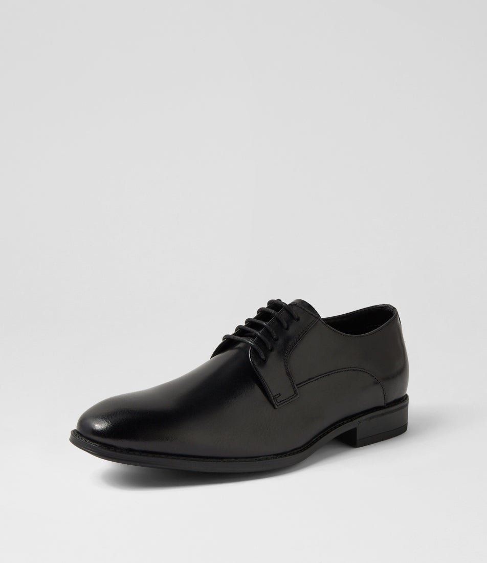 Impose Black Leather Lace Up Flats