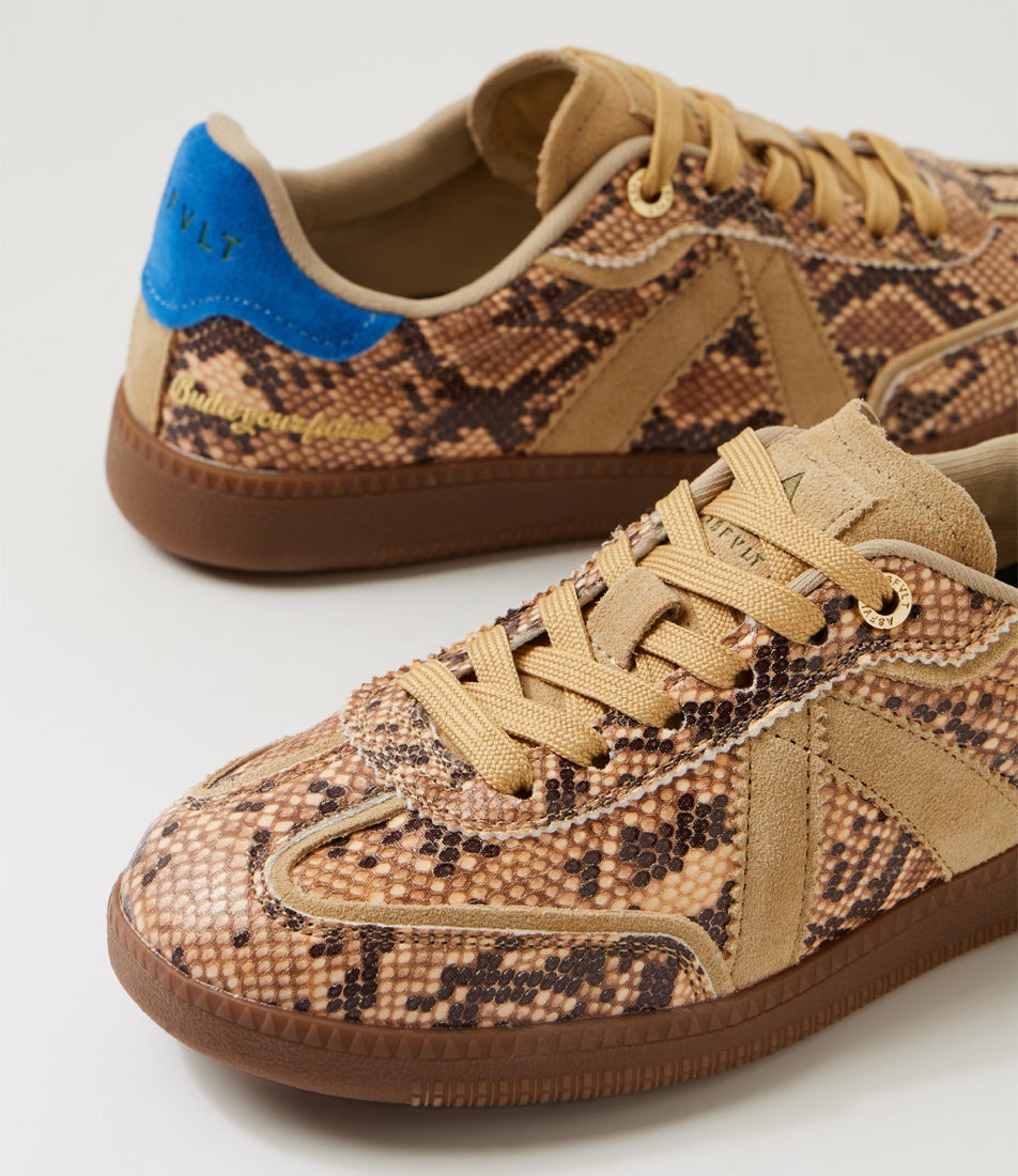 Elite Classic Beige Snake Blue Canvas Suede Sneakers