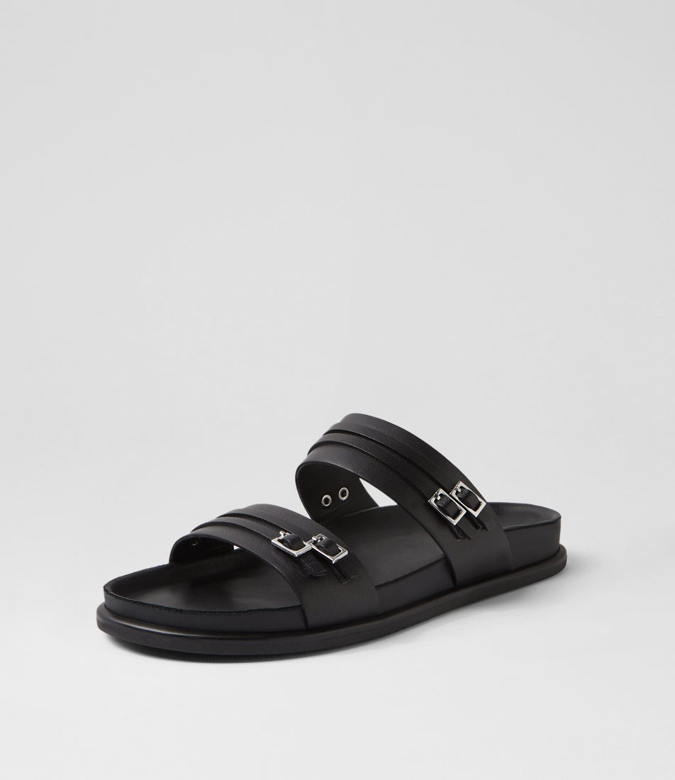 Effie Black Leather Slides