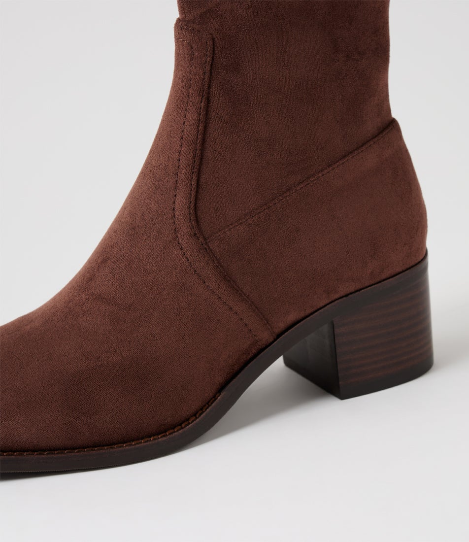Adirna Choc Brown Stretch Microsuede Ankle Boots