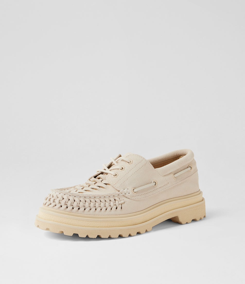 Boat Huarache Step Bone Suede Lace Up Flats