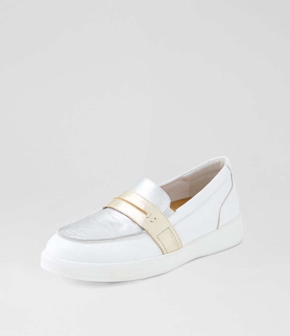 Aindrea Xf White Silver Multi Leather Sneakers