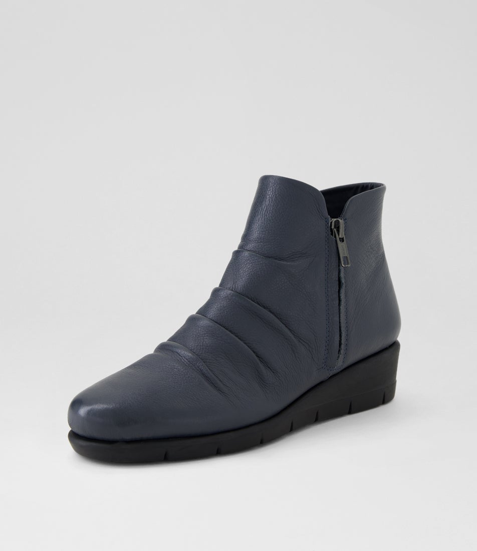 Maxie Navy Leather Ankle Boots