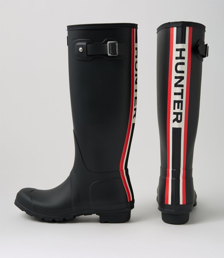 Original Logo Black Rubber Knee High Boots Original Logo Black Rubber Knee High Boots