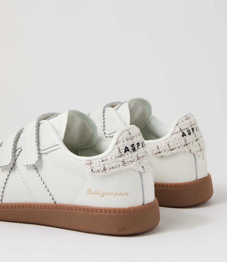 Elite Classic Velcro White Grey Tweed Vegan Leather Sneakers