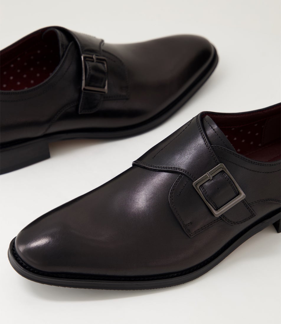 Burwood Black Leather Flat Shoes
