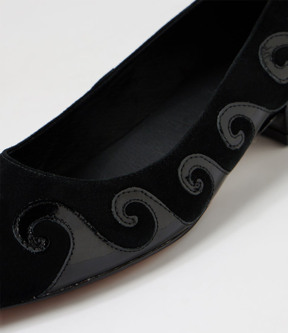 Everests Black Suede Patent Ballet Flats