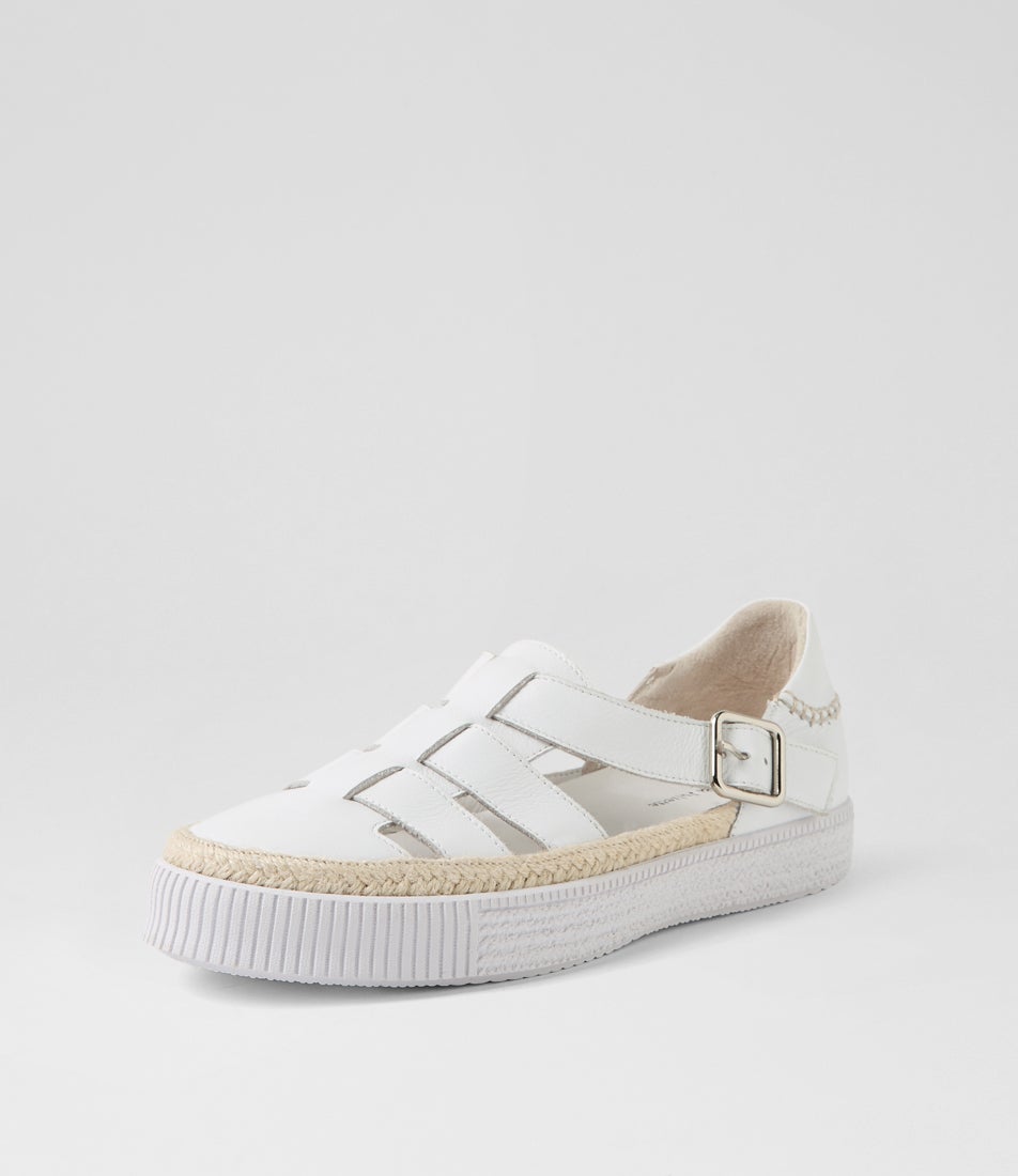 Tanzia White Leather Flat Shoes