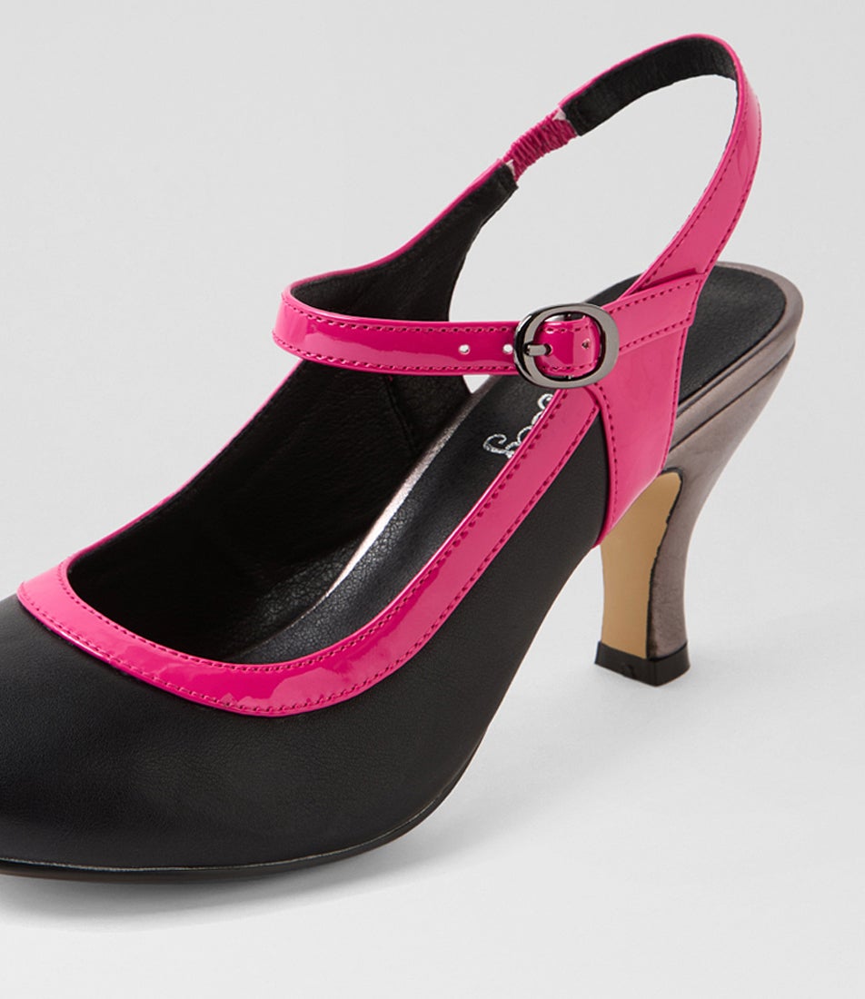 Mintina Black Hot Pink Patent Pu Heels