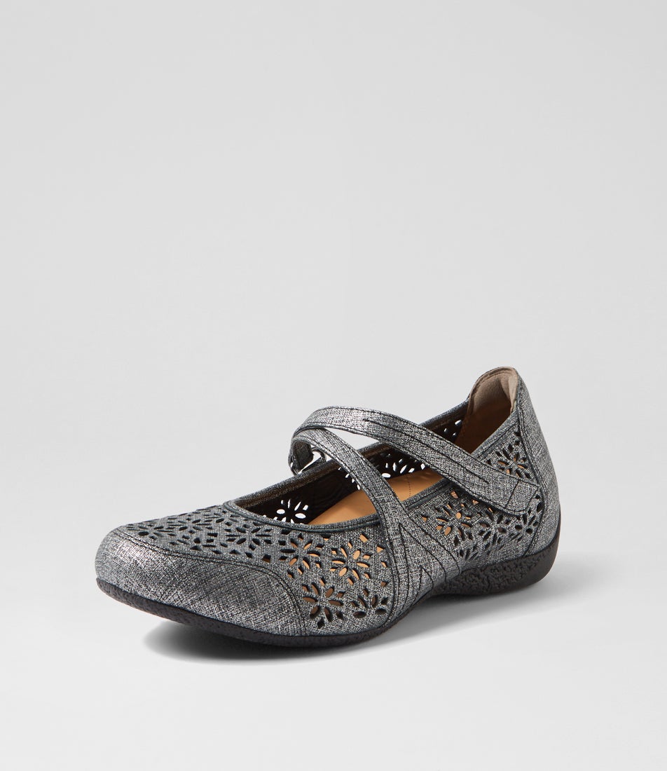 Xoddie W Black Pewter Print Leather Flat Shoes