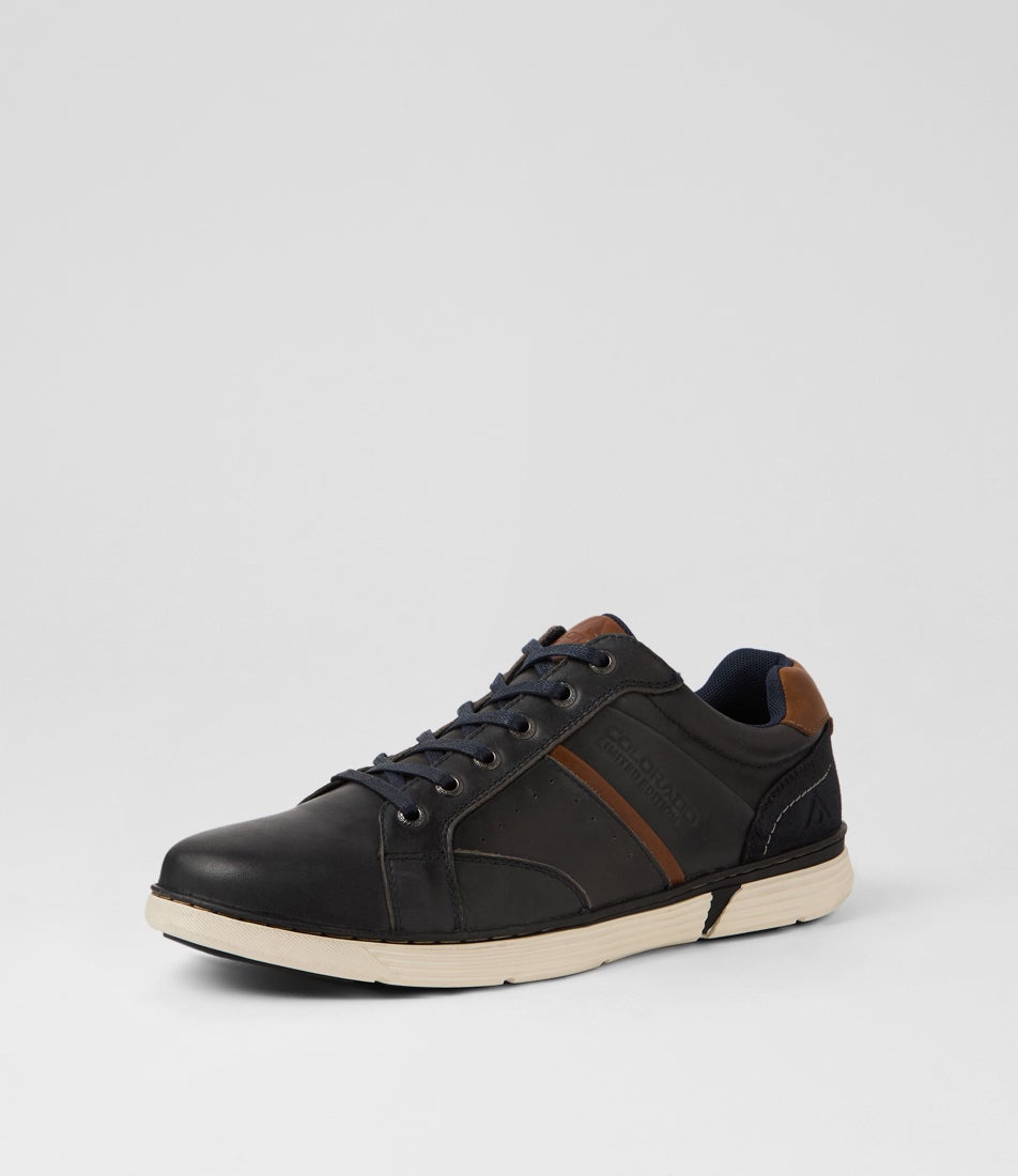 Keffler Navy Pull Up Leather Sneakers