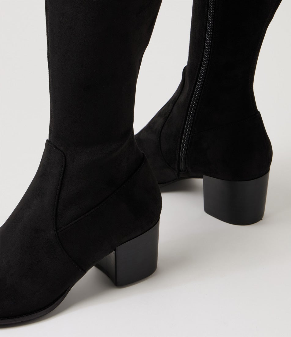 Mamoru Black Stretch Microsuede Knee High Boots