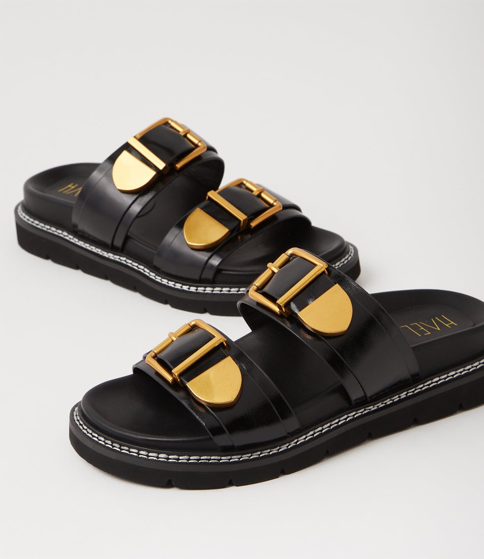 Complex Black Leather Slides