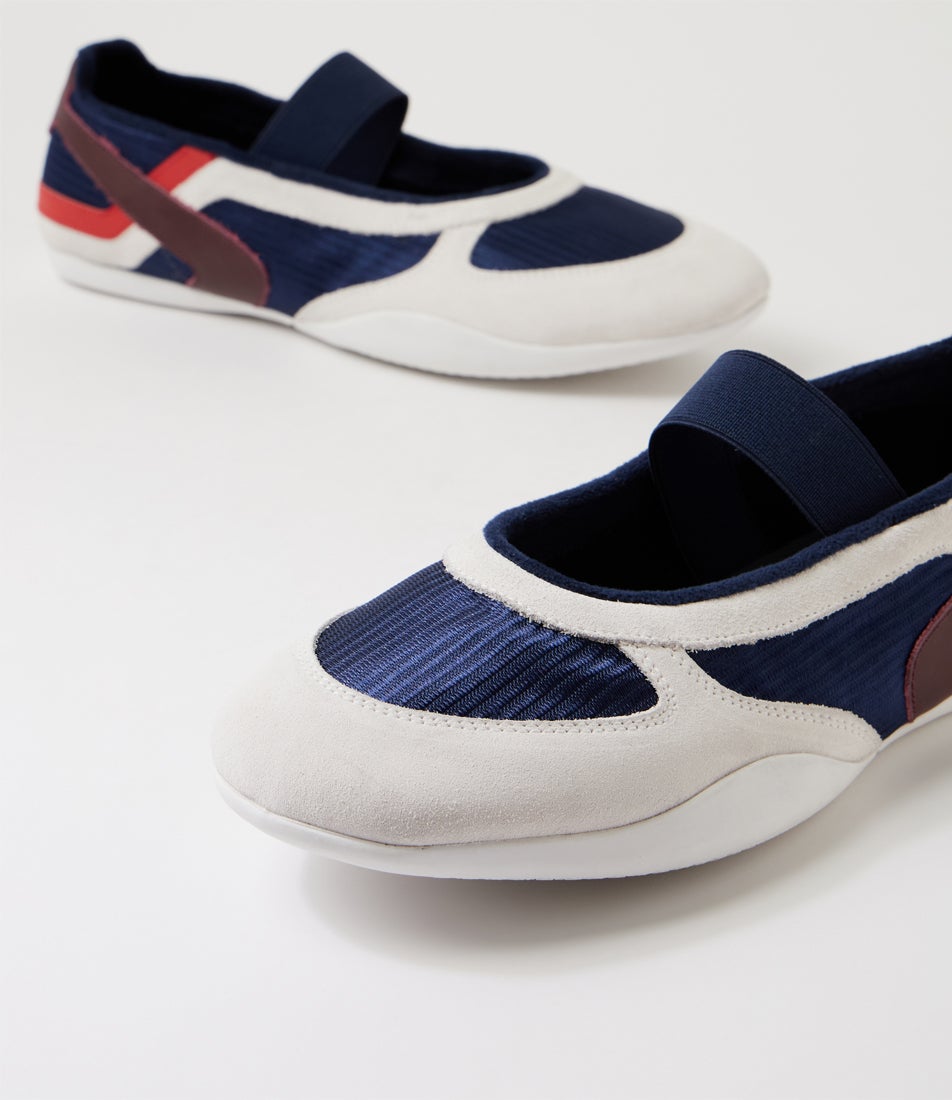 Zoma White Navy Multi Ballet Flats