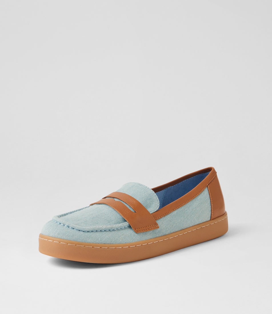 Nimay Light Denim Dark Tan Fabric Leather Loafers Nimay Light Denim Dark Tan Fabric Leather Loafers