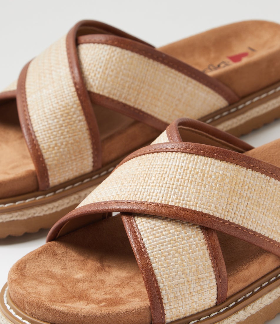 Harshini Tan Natural Synthetic Raffia Sandals