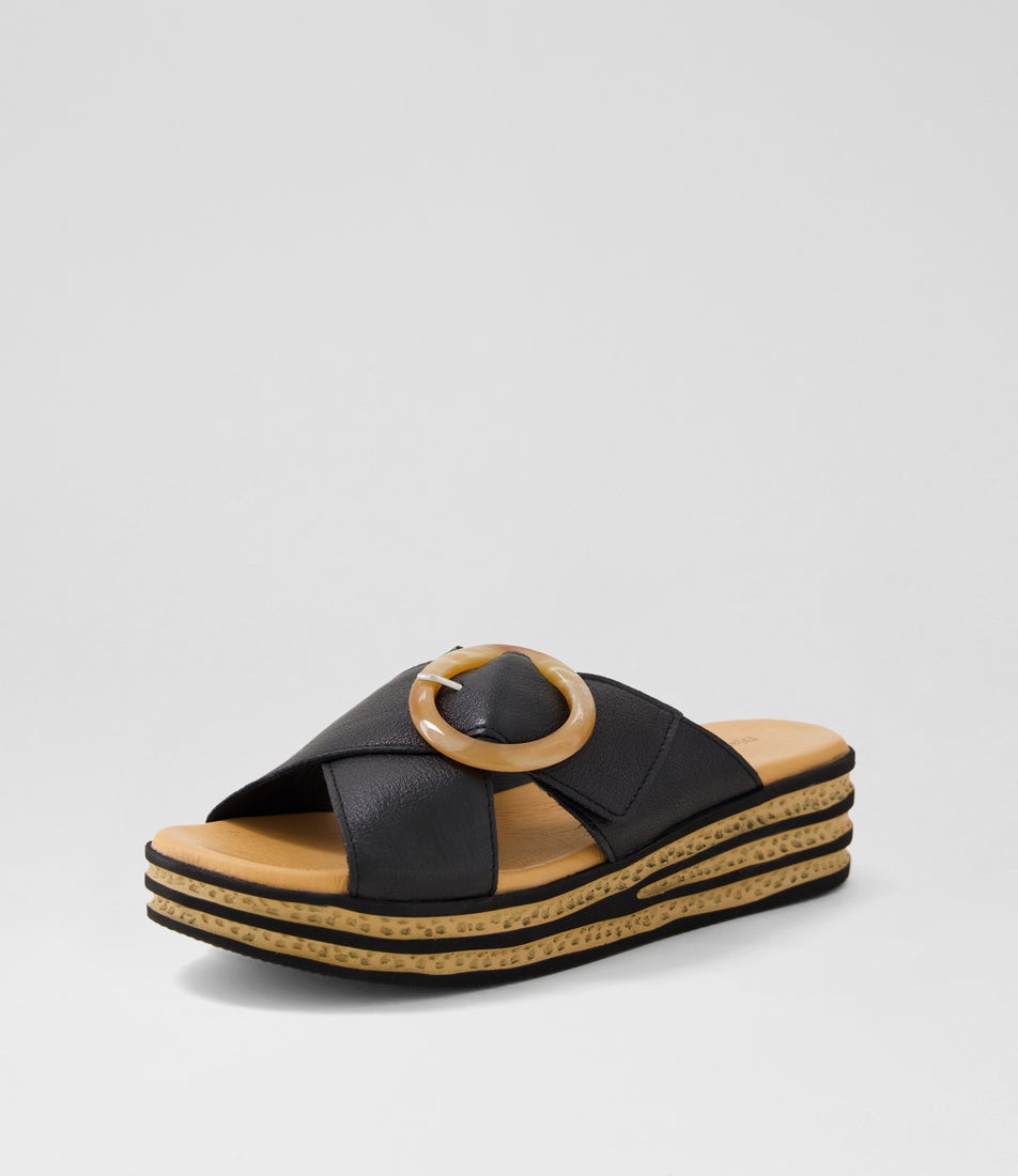 Coveta Black Leather Slides
