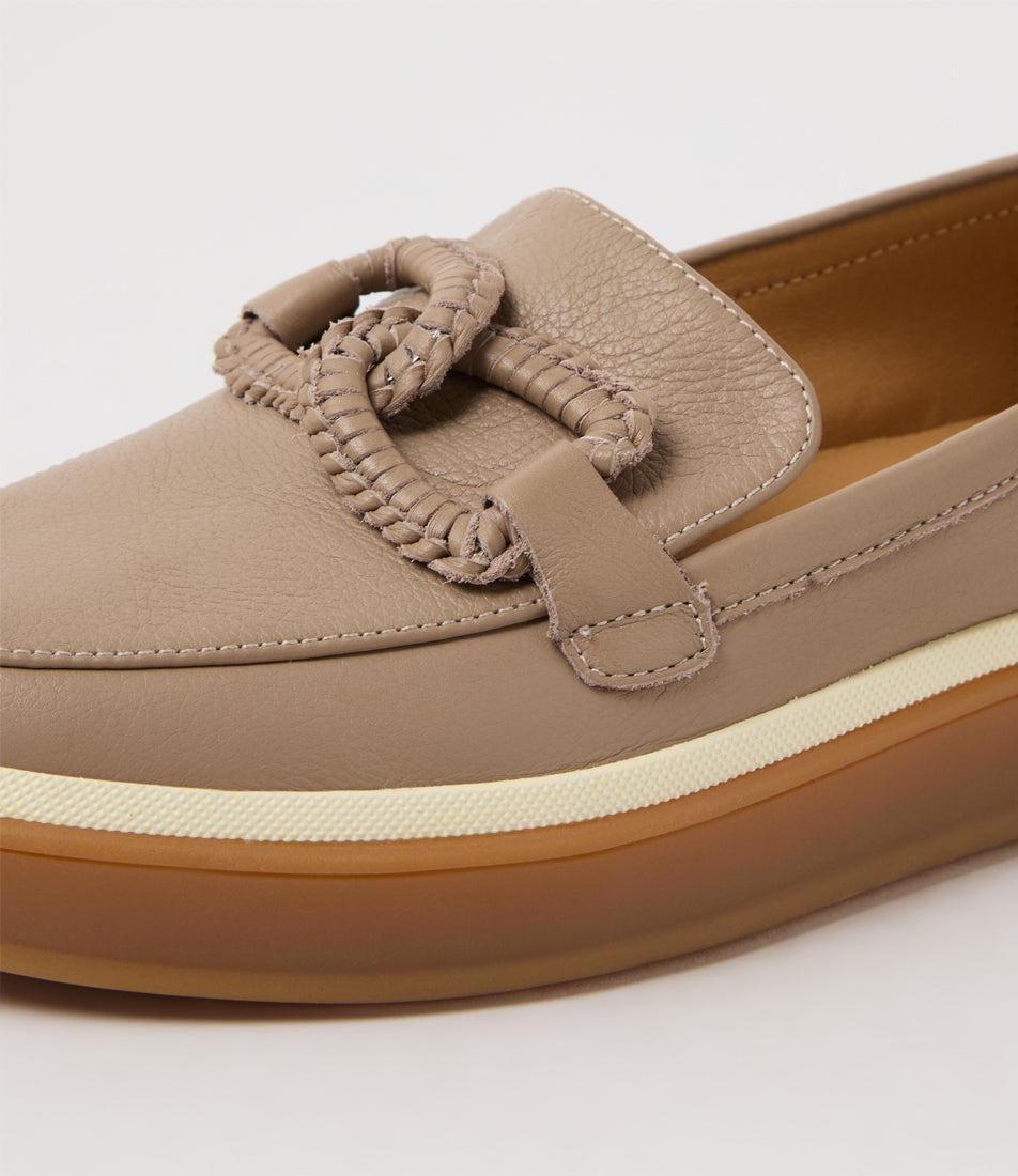 Pottega Light Taupe Leather Flat Shoes