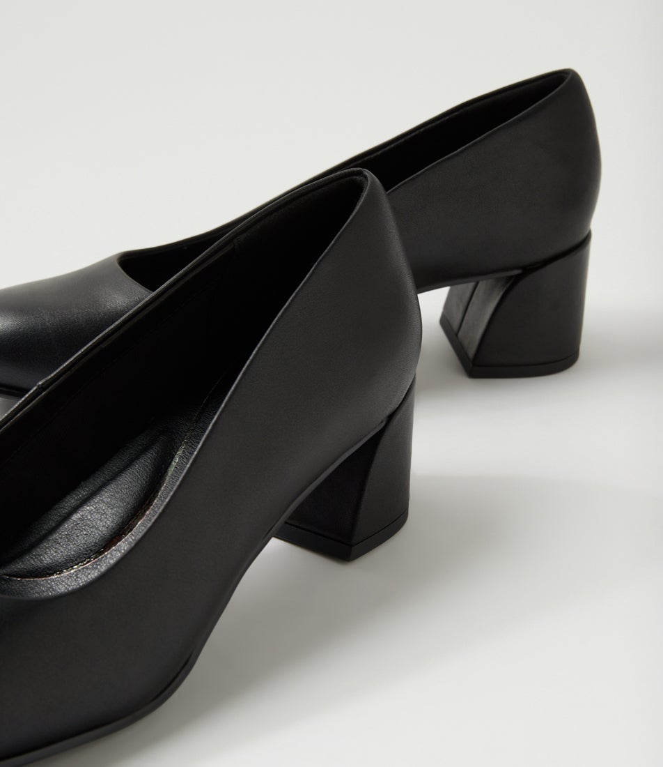 Vela Black Leather Heels