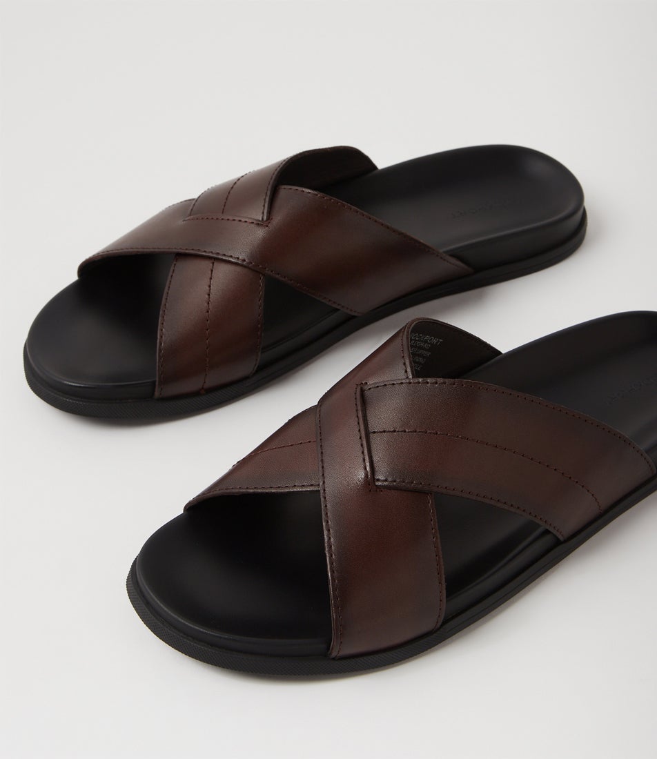 Sleigh Brown Leather Slides