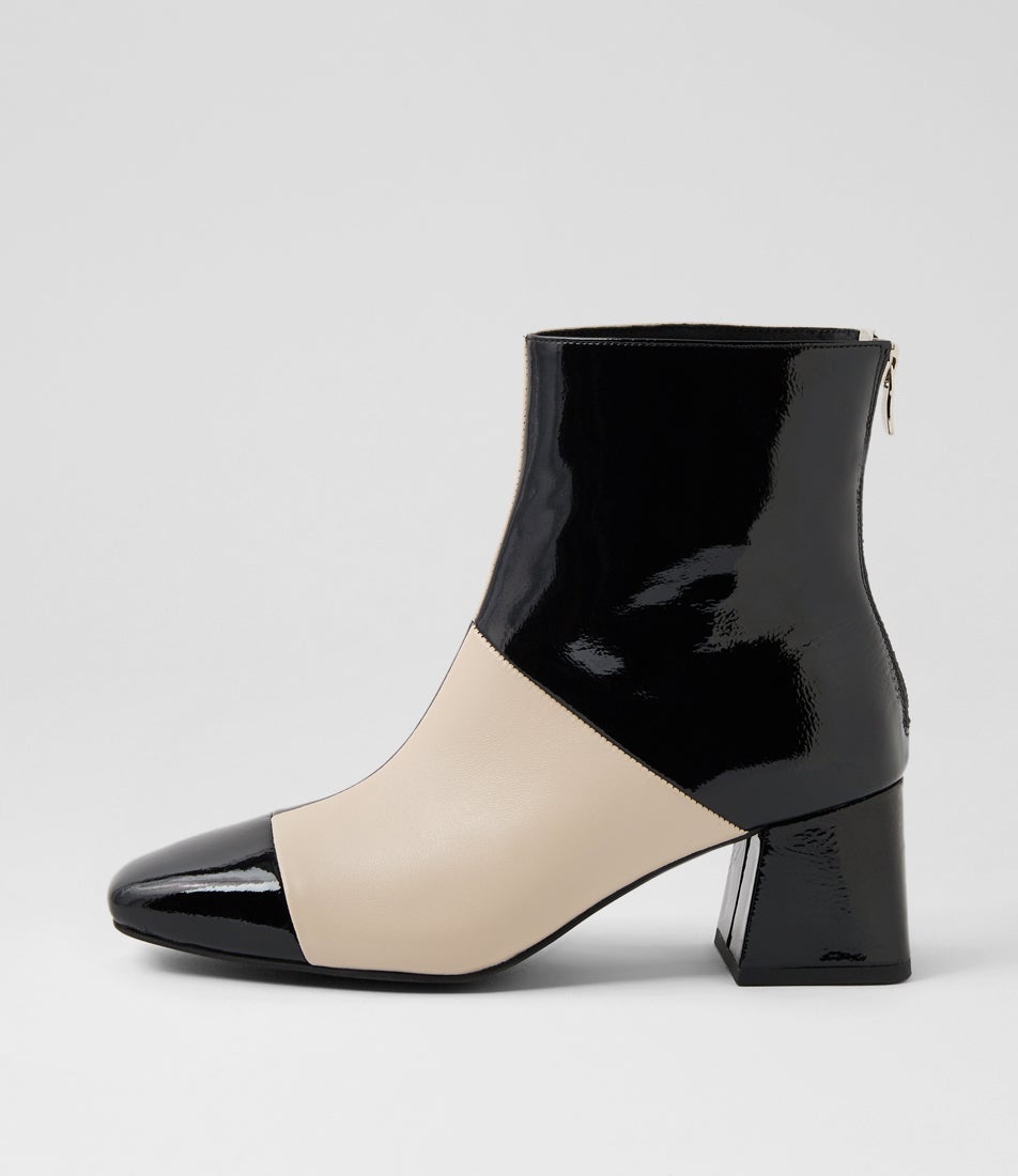 Vitch Black Cream Patent Leather Ankle Boots