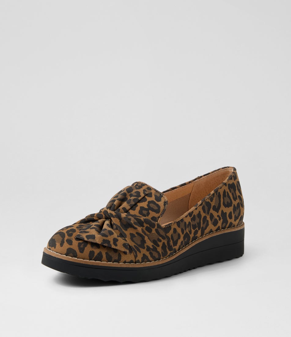 Opitto Camel Leopard Suede Flat Shoes