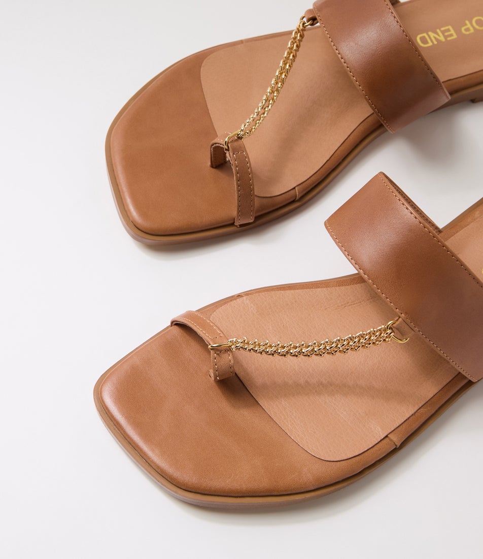 Lessan Tan Leather Slides