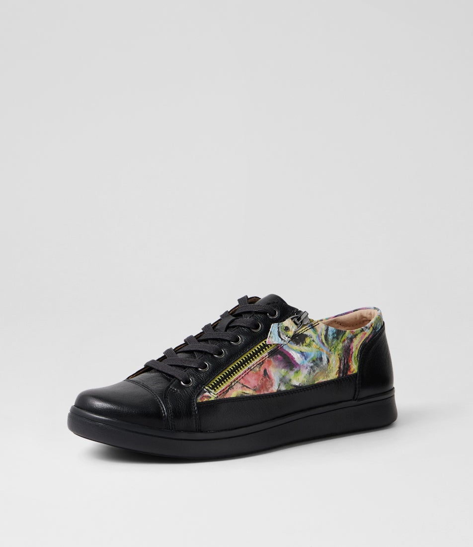 Duci Xf Black Fern Leather Embossed Sneakers