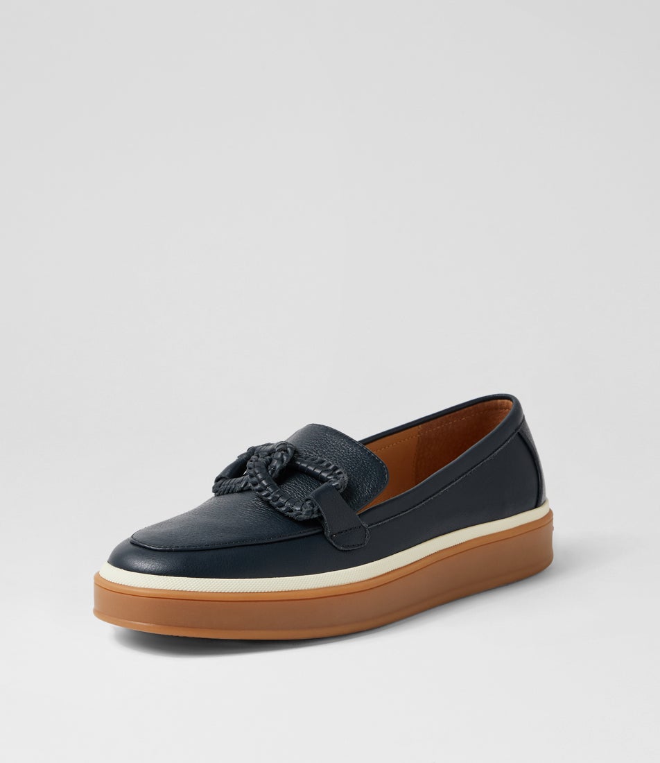 Pottega Navy Leather Loafers