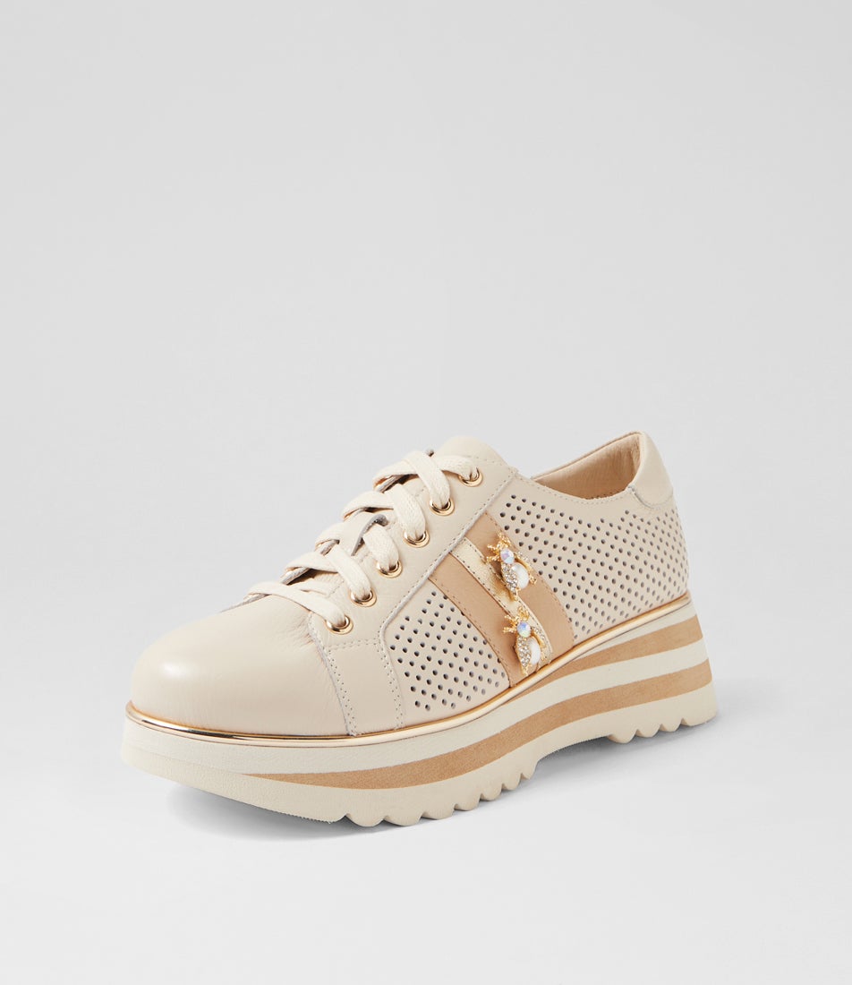 Eaglesy Milk Camel Multi Lace Up Flats