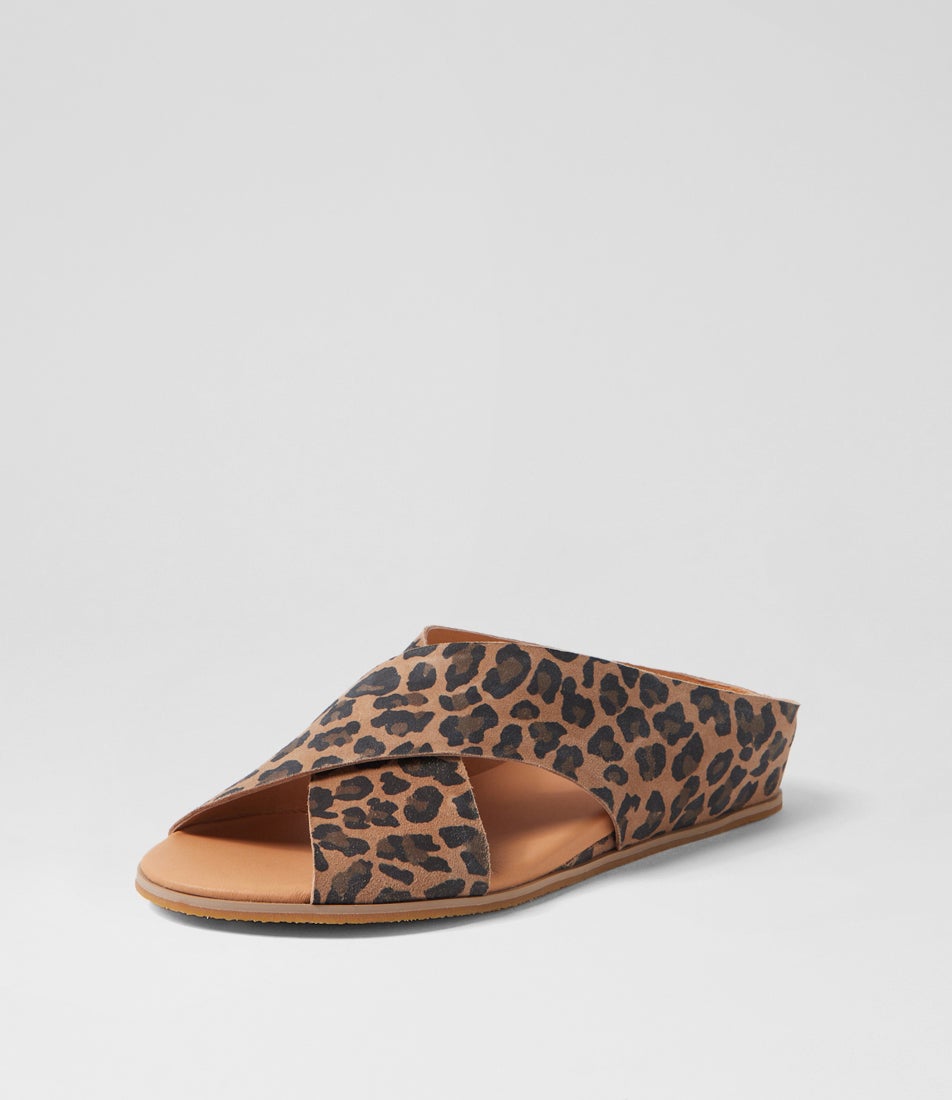 Harli Camel Leopard Suede Sandals
