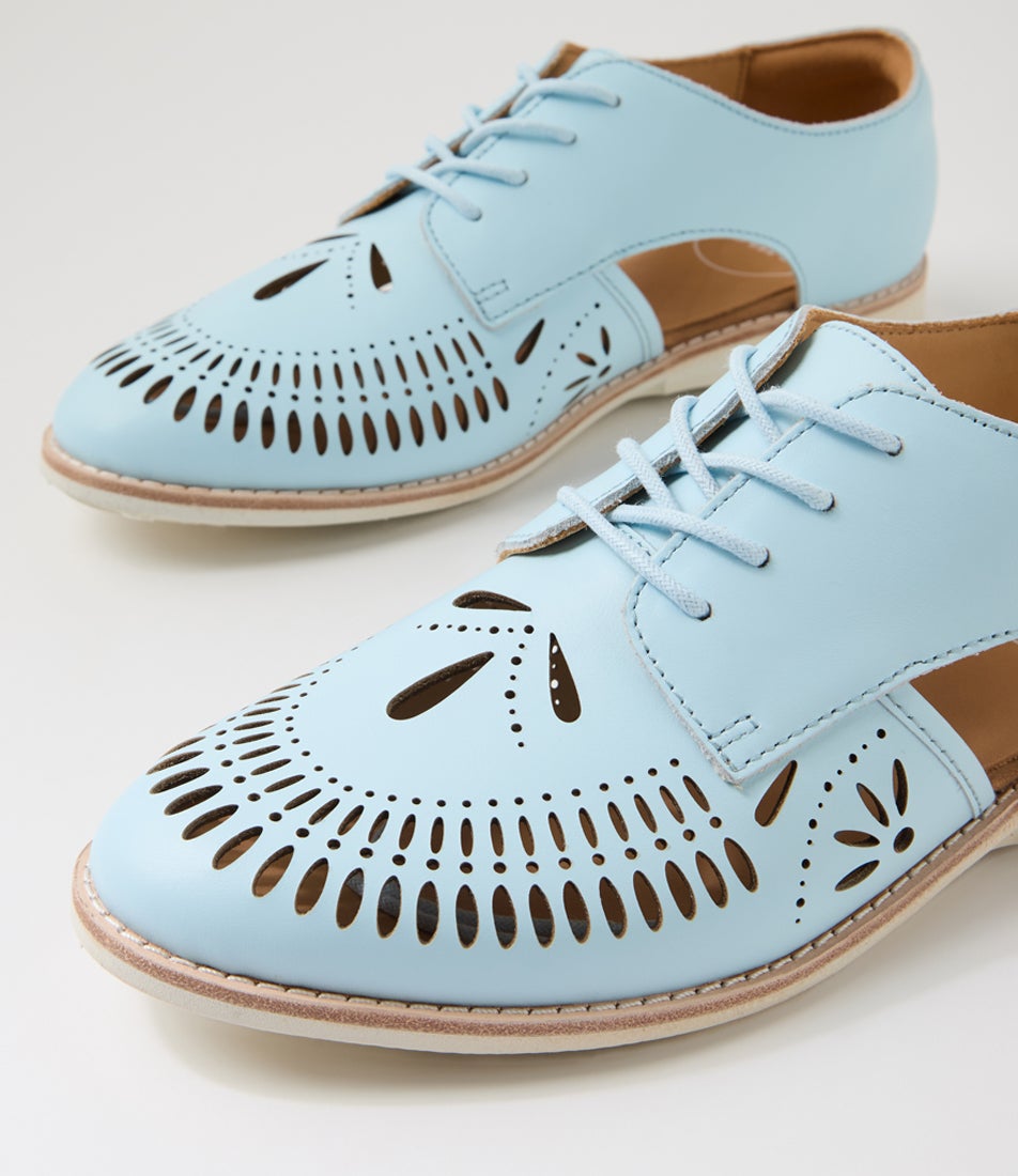 Sidecut Punch Boho Baby Blue Leather Lace Up Flats