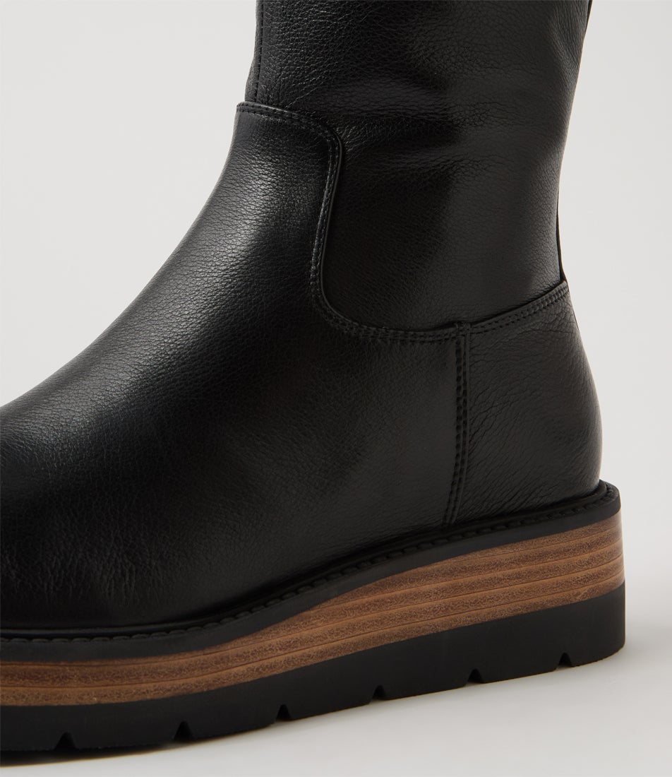 Tolga Black Natural Leather Calf Boots