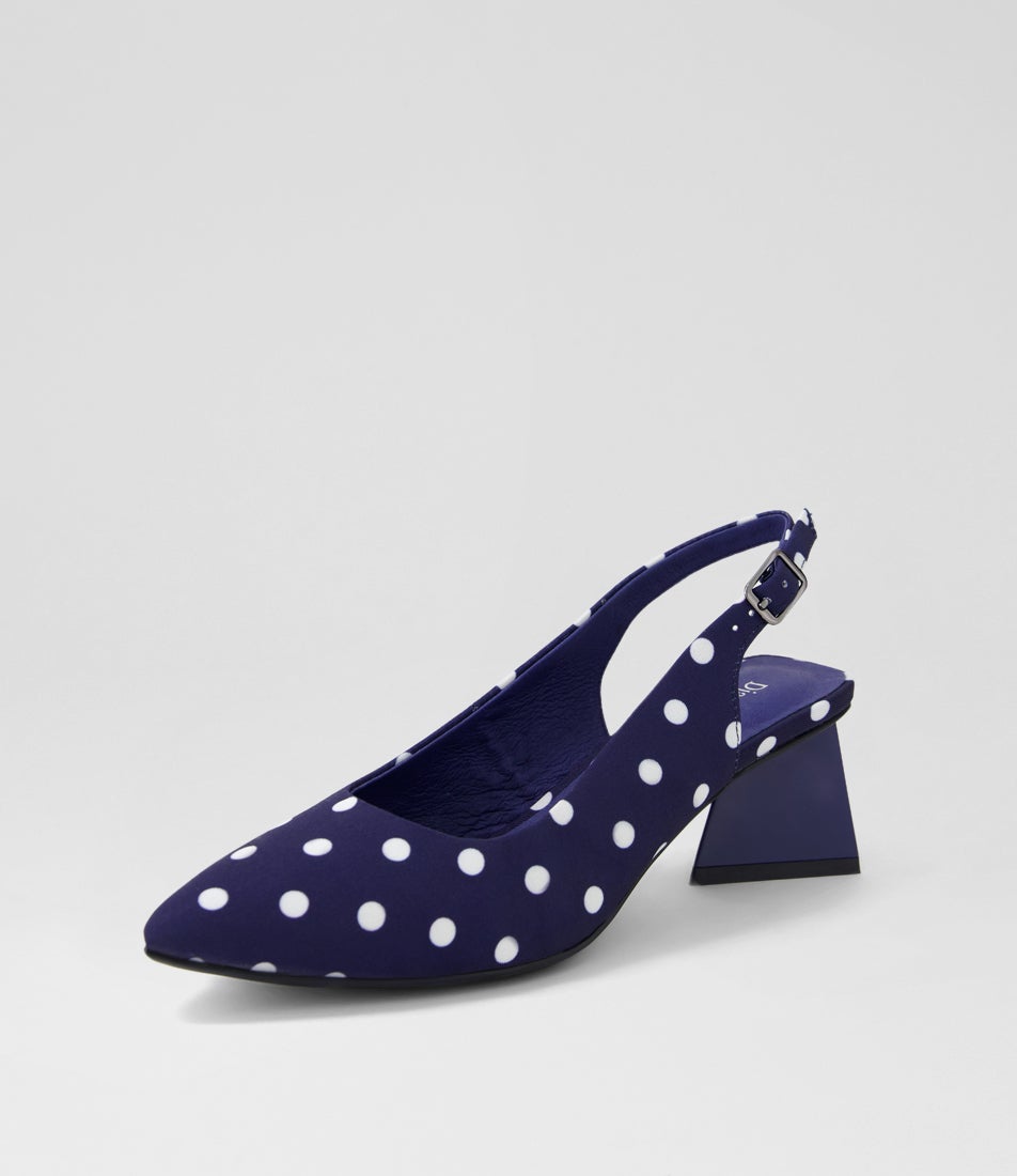 Ihops Navy White Spot Fabric Heels