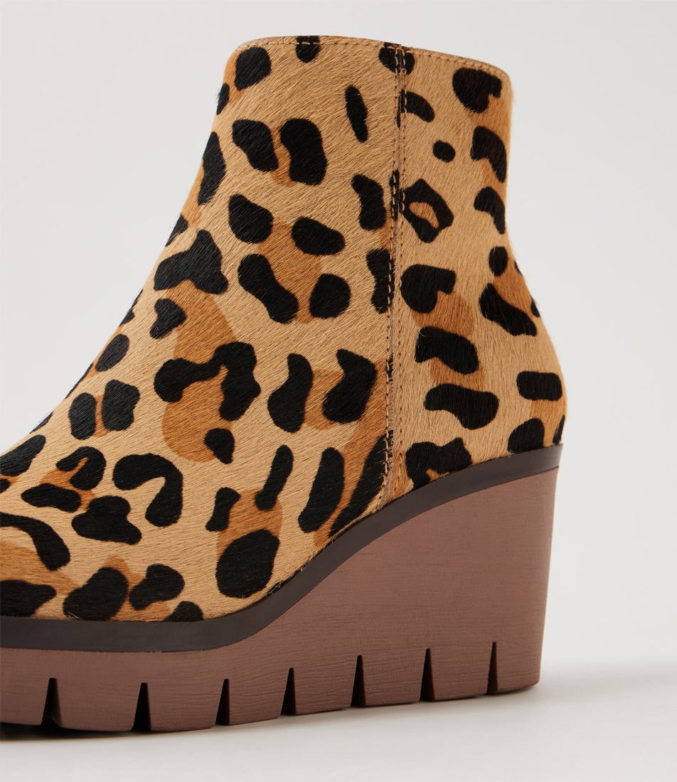 Nish Caramel Leopard Pony Ankle Boots