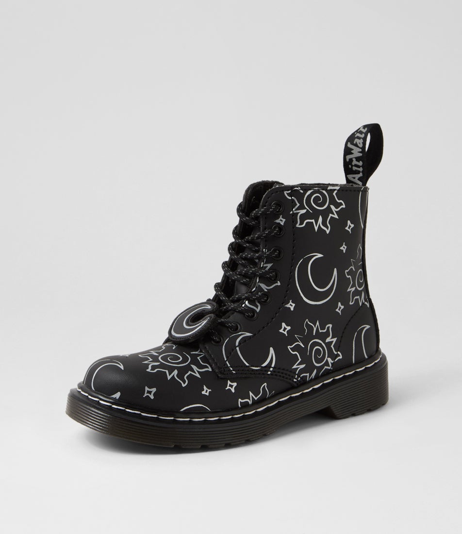 1460 Solar Flare Junior Black Genix Nappa Leather Lace Up Boots