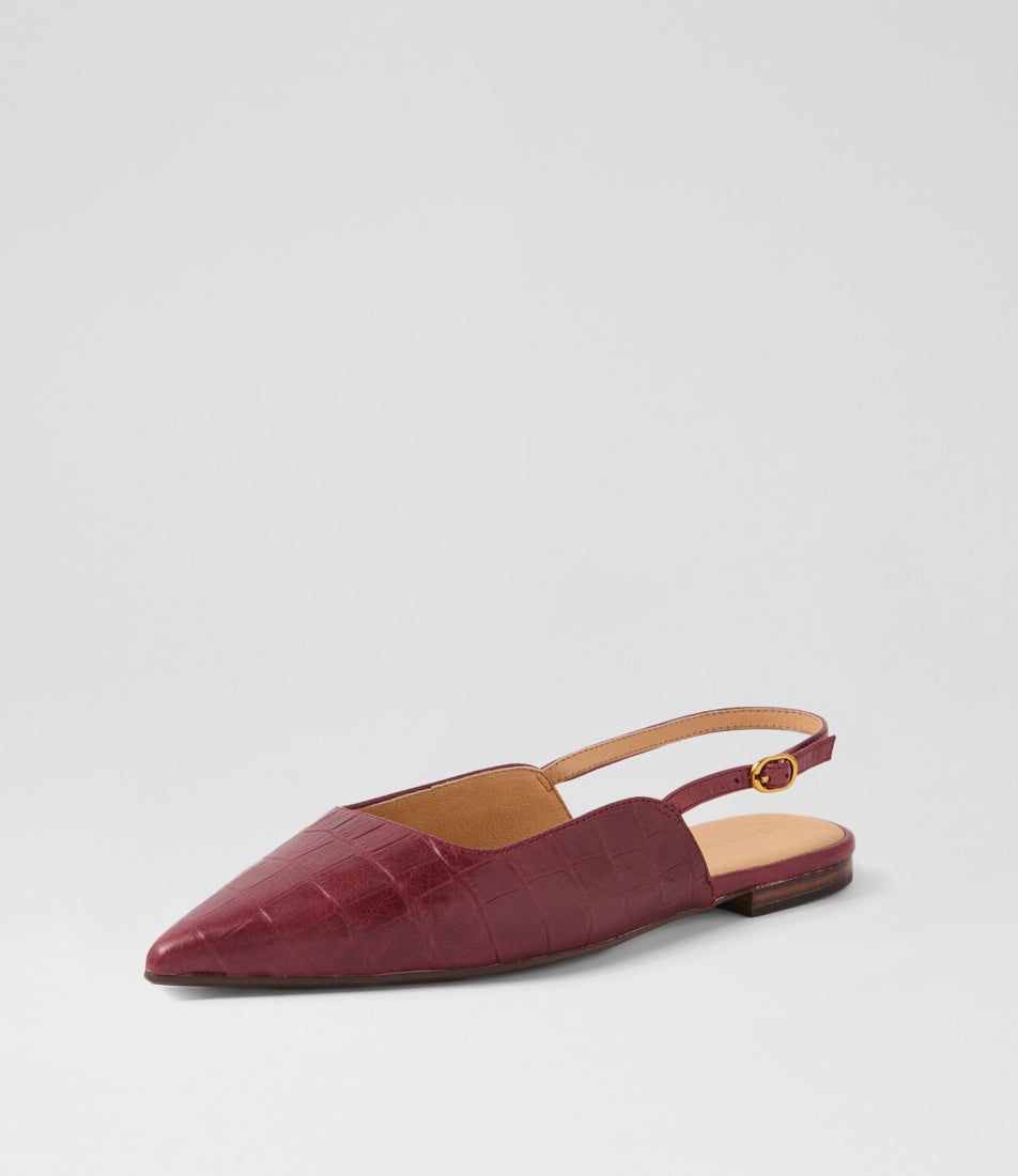 Astar Burgundy Croc Leather Flat Shoes