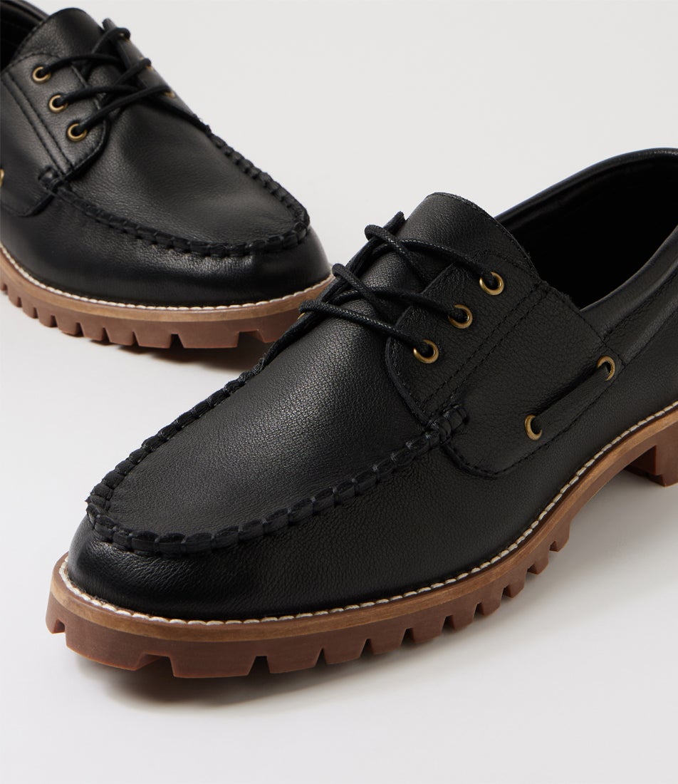 Jinny Black Leather Boat Shoes