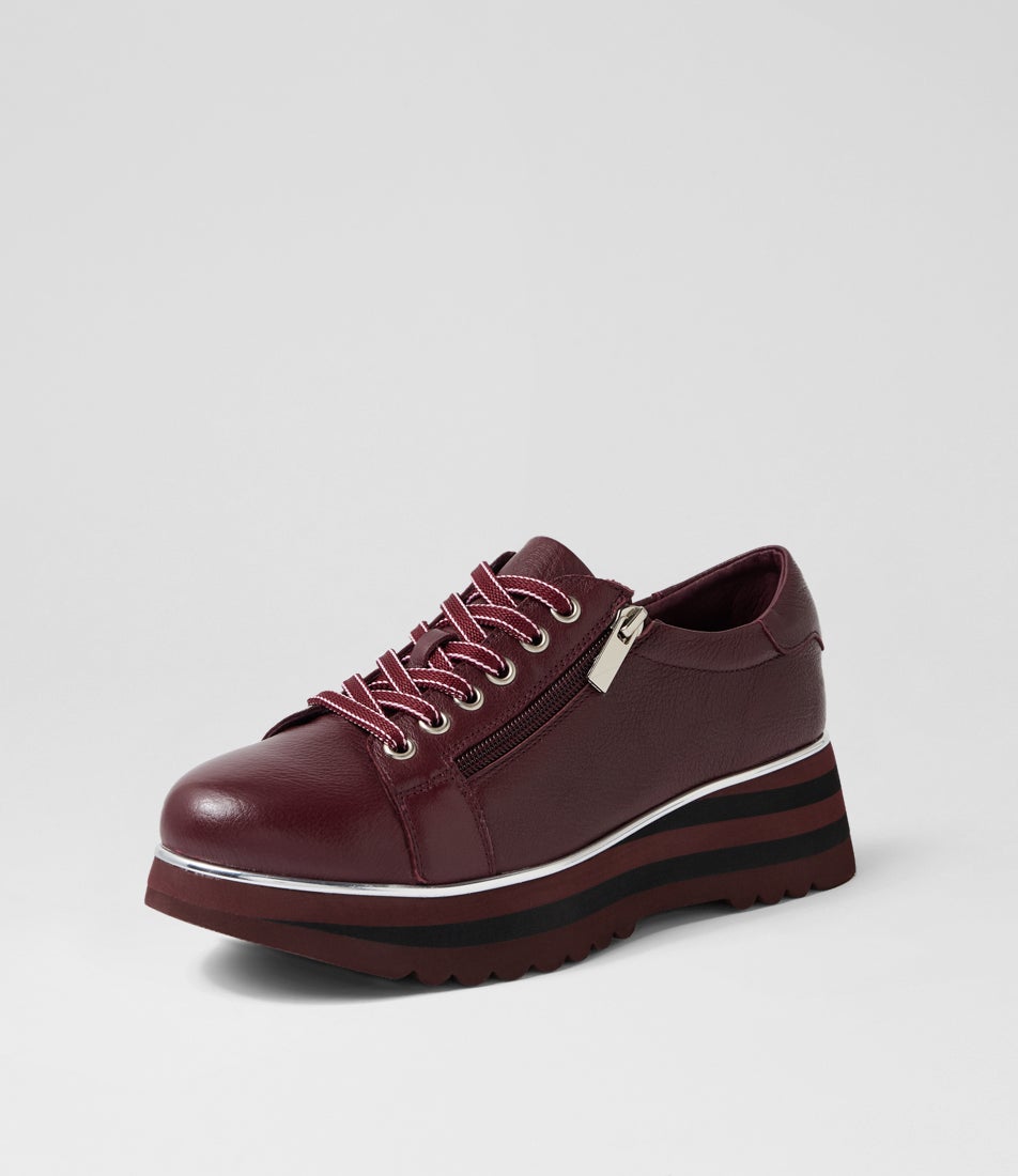 Eammes Burgundy Black Leather Lace Up Flats