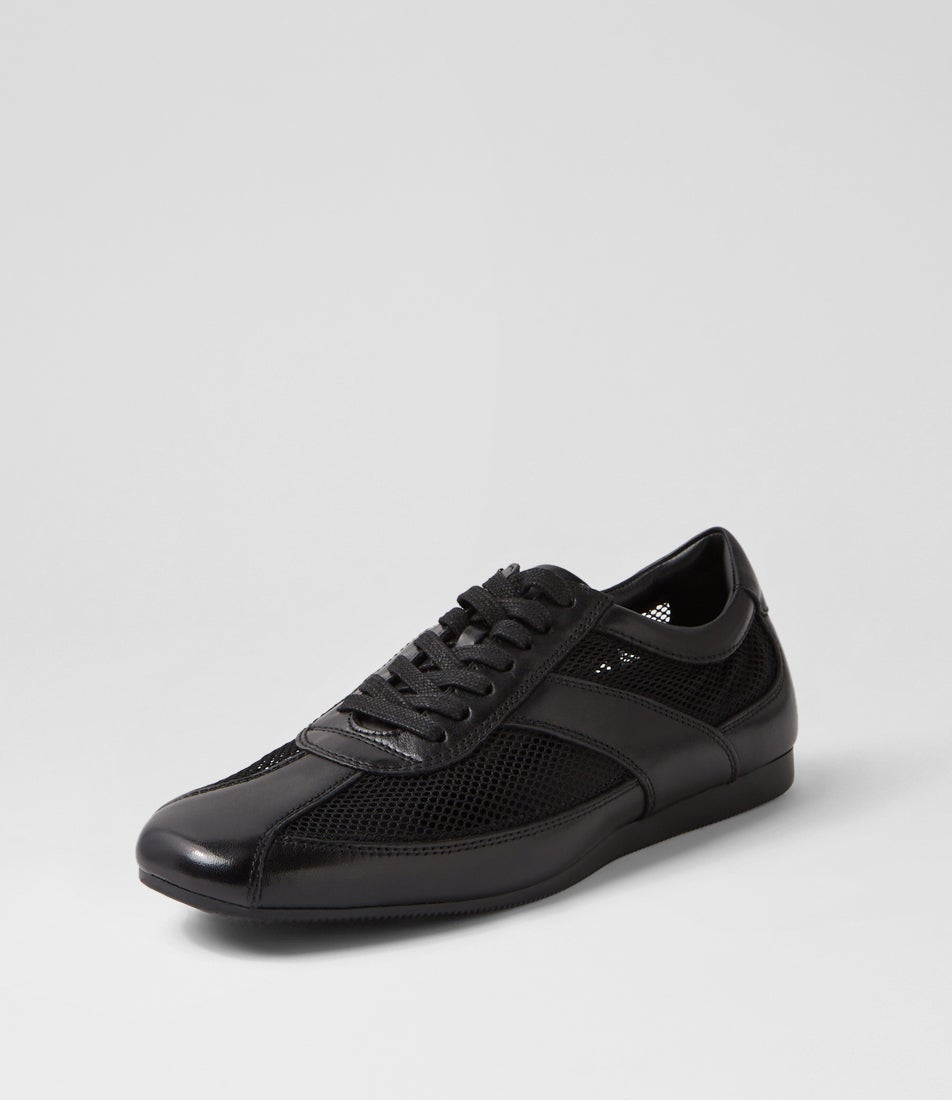 Hillary Black Leather Mesh Lace Up Sneakers