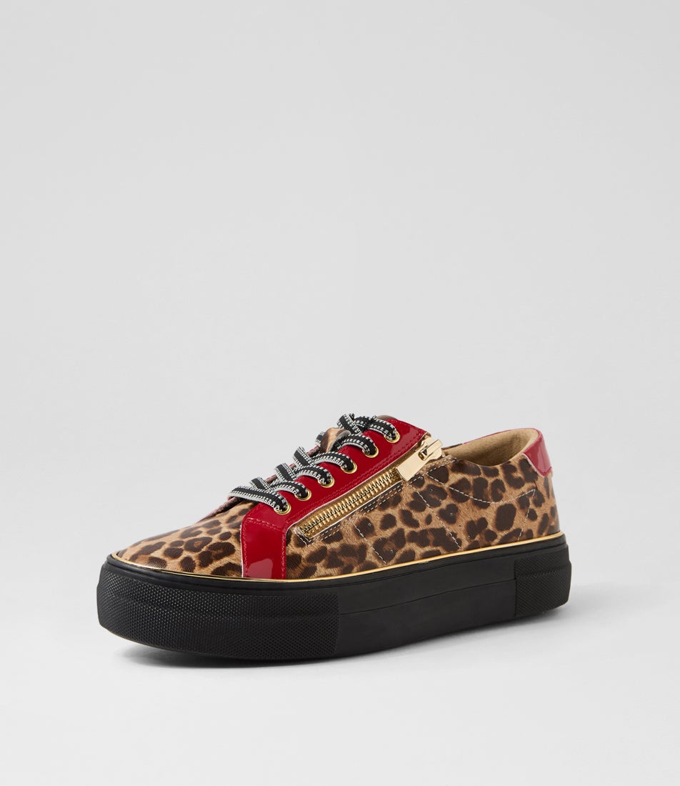 Skelos Leopard Dark Red Patent Pu Sneakers