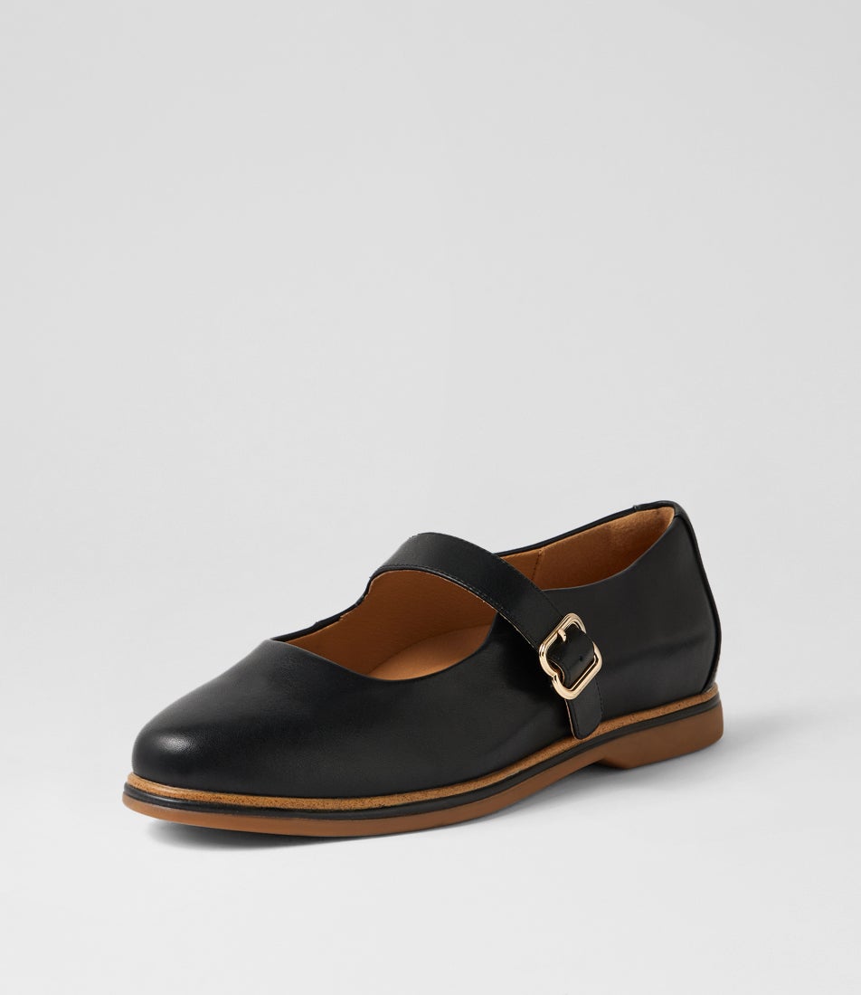 Gwen Black Leather Flat Shoes