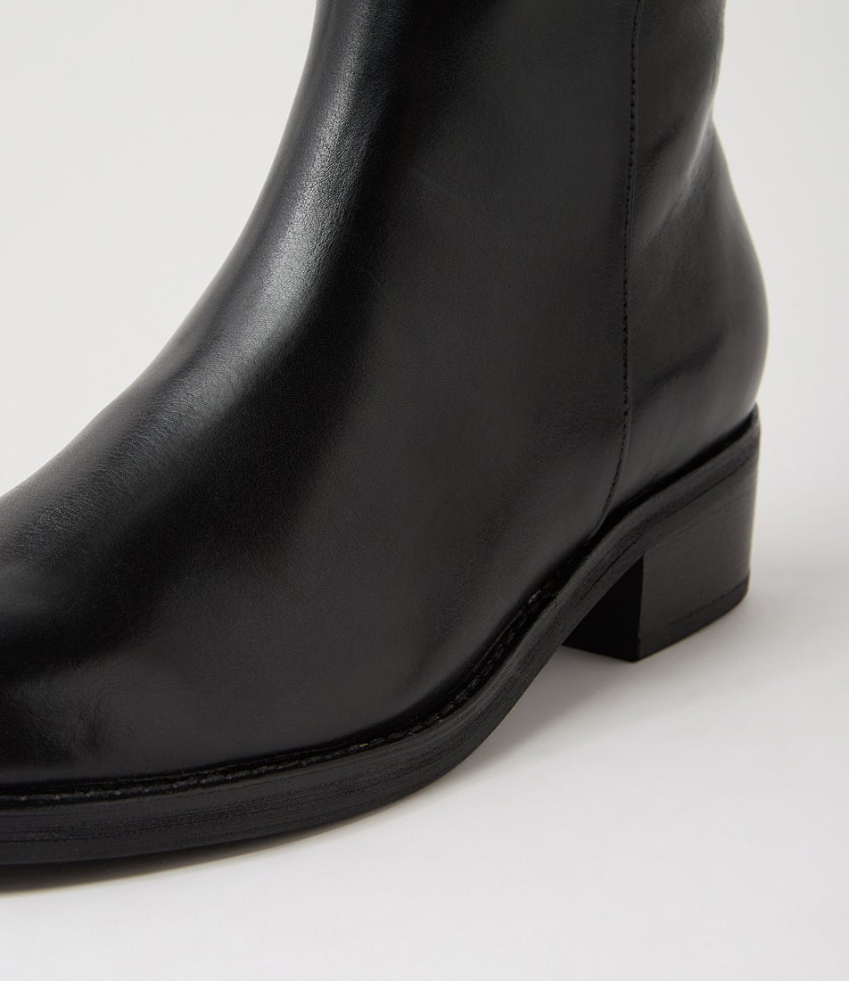 Crosbie Black Leather Knee High Boots