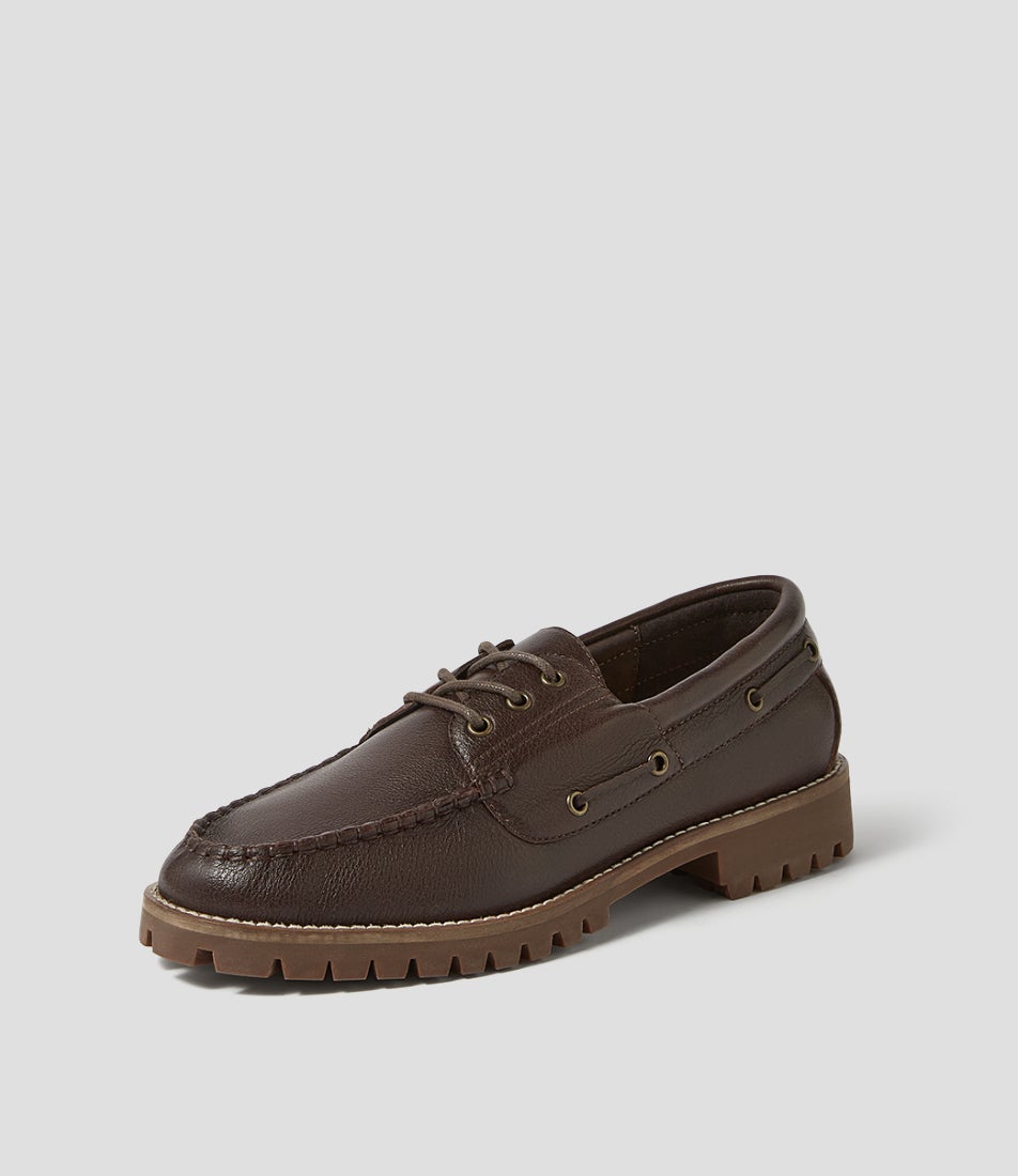 Jinny Brown Leather Boat Shoes
