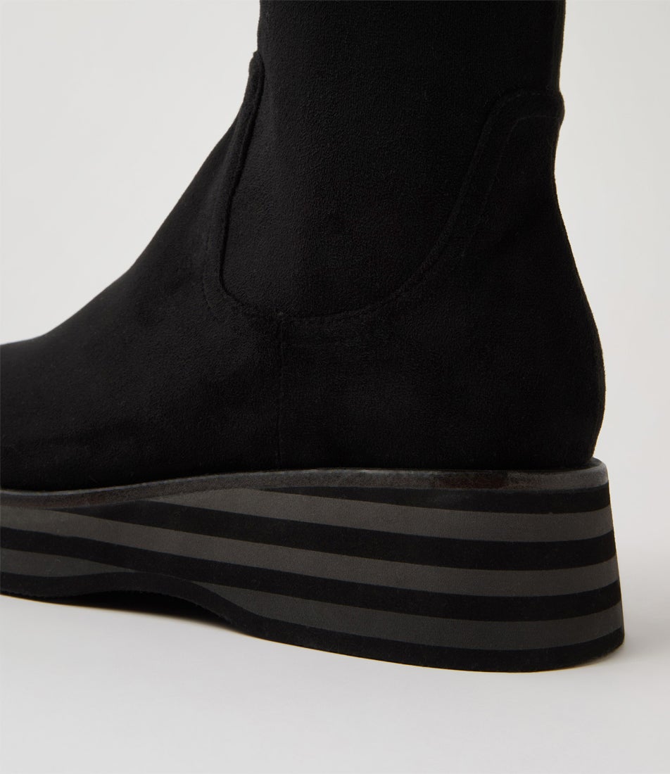Gesbit Black Grey Stretch Microsuede Knee High Boots