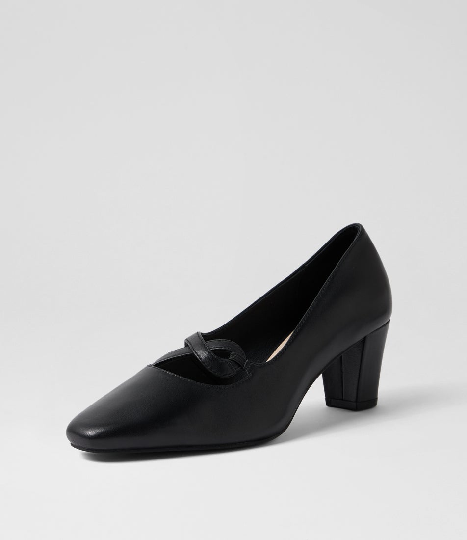 Mayian Black Leather Heels