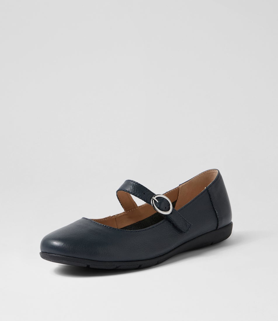 Hariet Navy Leather Flat Shoes